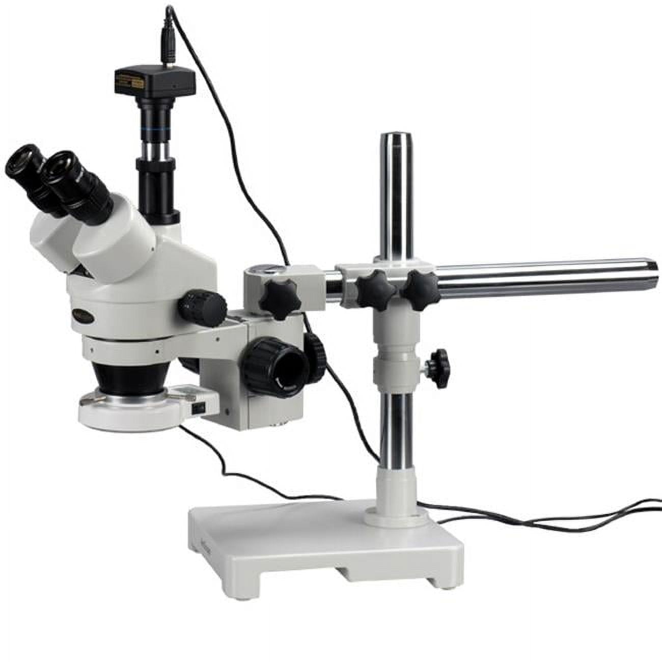 AmScope Trinocular LED Boom Stand Stereo Zoom Microscope + 5MP Camera New