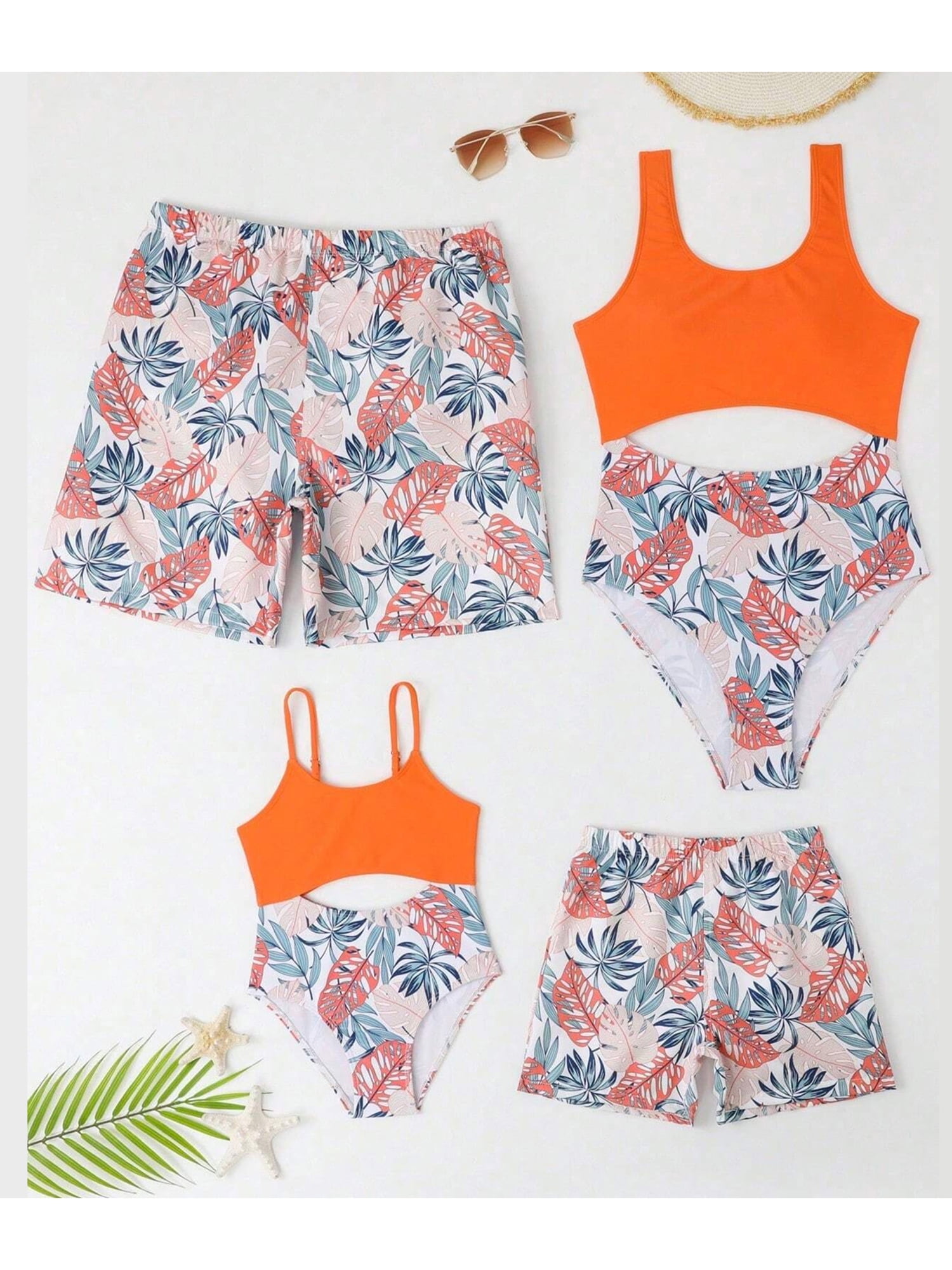 AmShibel Family Matching Swimsuits One Piece Palm Tree Print Bikini Set