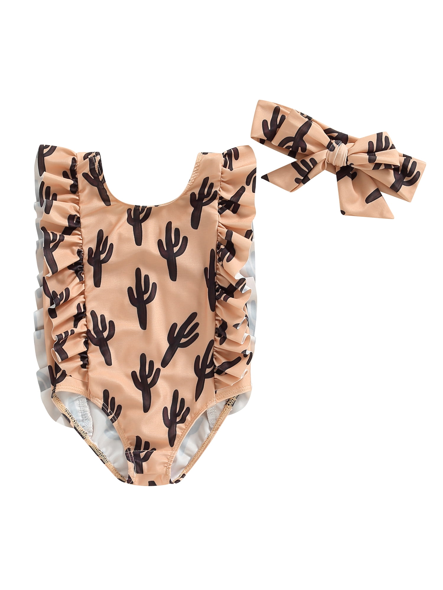 AmShibel Kid Girls One Piece Romper Swimsuit Ruffles Fly Sleeve Cow