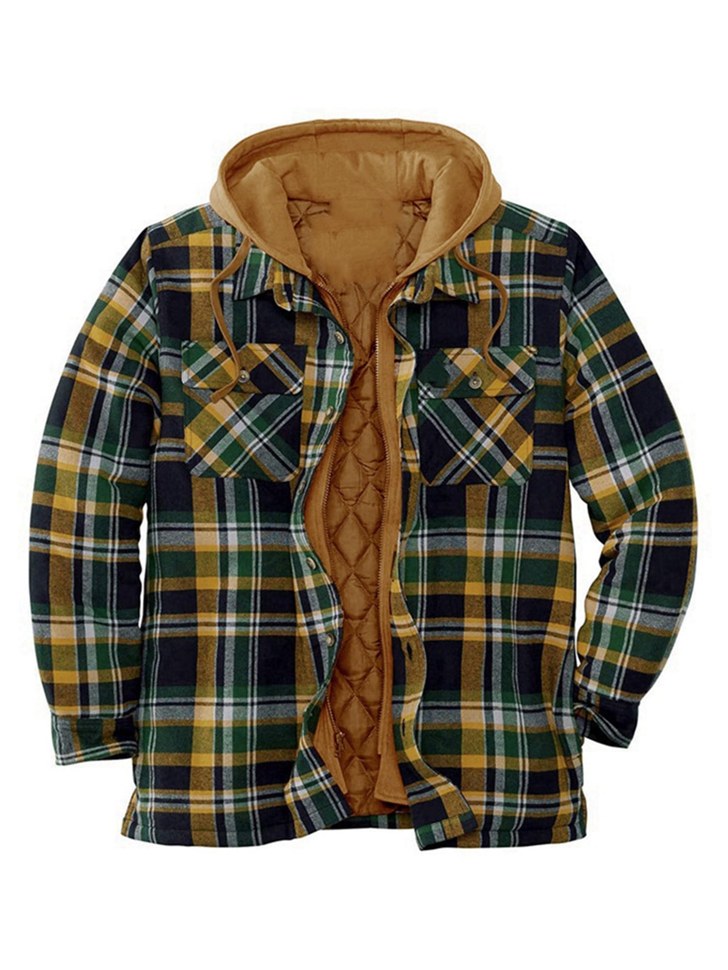 AmShibel Men's Camp Night Berber Lined Hooded Flannel Shirt Jacket
