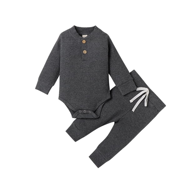 AmShibel Newborn Baby Girl Boy Clothes Rib Cotton Solid Romper Pants Knitted Spring Fall Outfits