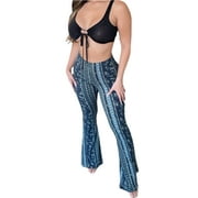 AmShibel Plus Size Women Bell Bottom Pants Boho Print Stretchy High Waist Flare Yoga Pants Slim Fit Palazzo Leggings Trousers