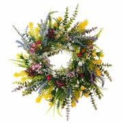 AmShibel Spring Summer Wreath for Front Door Artificial Floral Door Wreath with Vibrant Silk Flowers and Green Leaves for Home Farmhouse Holiday Decor