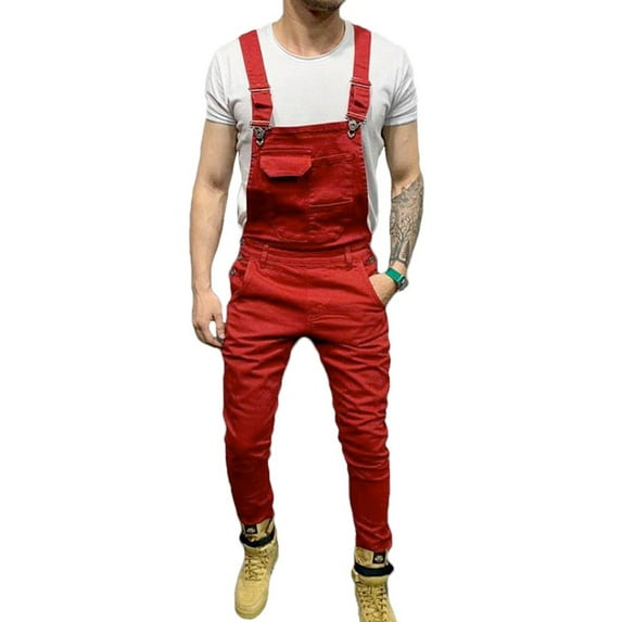 AmShibel UK Mens Denim Dungaree Bib Overalls Jumpsuits Moto Biker Jeans Pants Trousers