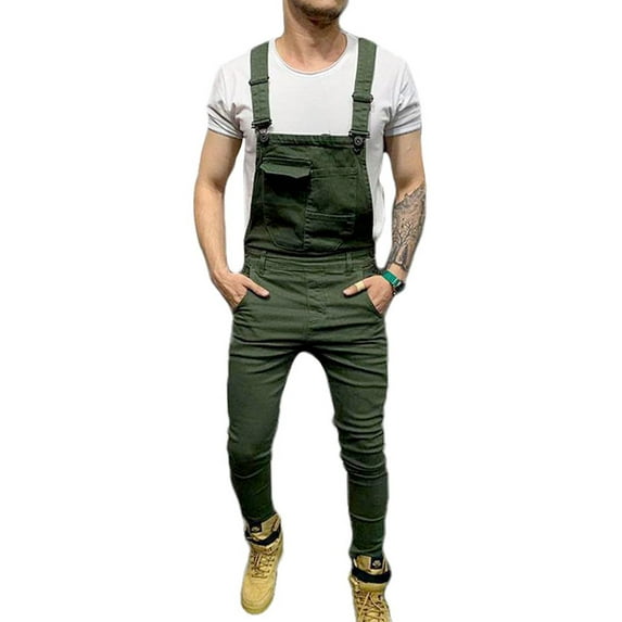 AmShibel UK Mens Denim Dungaree Bib Overalls Jumpsuits Moto Biker Jeans Pants Trousers