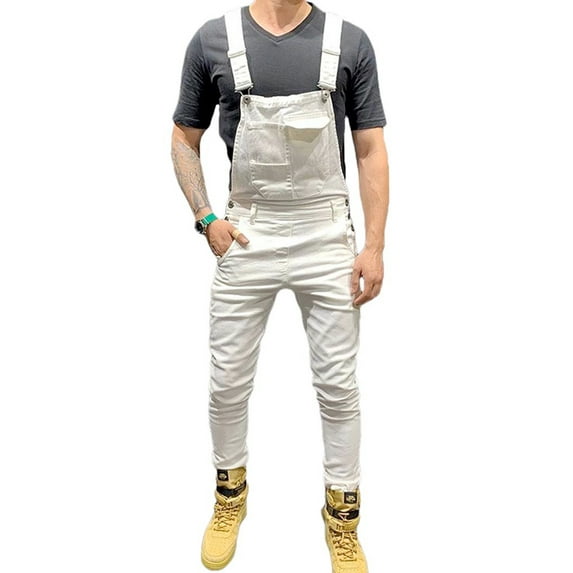 AmShibel UK Mens Denim Dungaree Bib Overalls Jumpsuits Moto Biker Jeans Pants Trousers