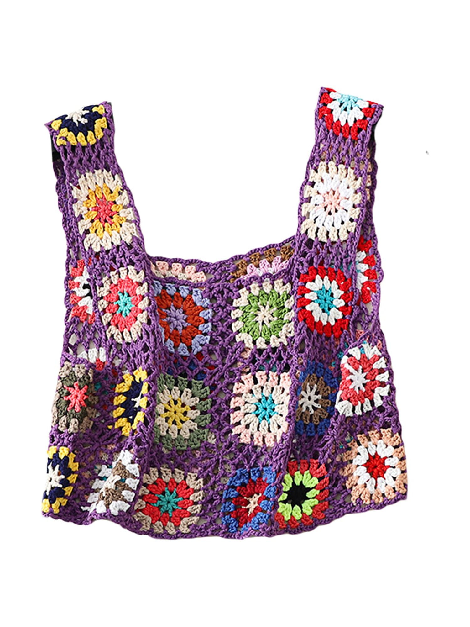 AmShibel Women Crochet Knit Tank Tops Fashion Sleeveless Floral