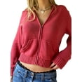 thumbnail image 1 of AmShibel Women Zip Up Hoodie Y2k Vintage Long Sleeve Knitted Sweatshirt 90s Coat Jacket Streetwear, 1 of 6