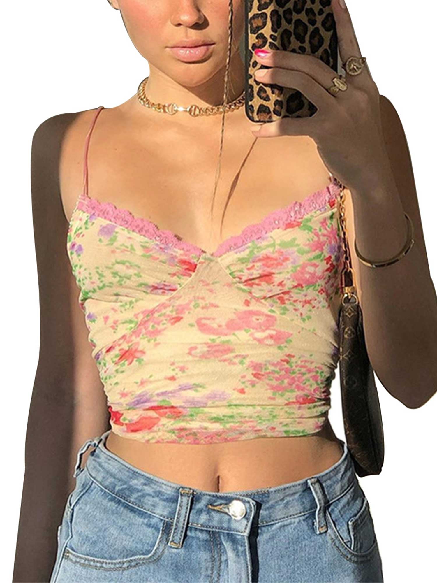 Women's Y2K Lace Trim Pointelle Crop Top | Long Sleeve, V-Neck Button Front | Preppy Casual Shirt For Going Out | Sizes S/M/L