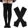 thumbnail image 1 of AmShibel Women's Halloween Christmas Socks Striped Knitted Knee High Socks Long Arm Warmer Fingerless Gloves Set, 1 of 3