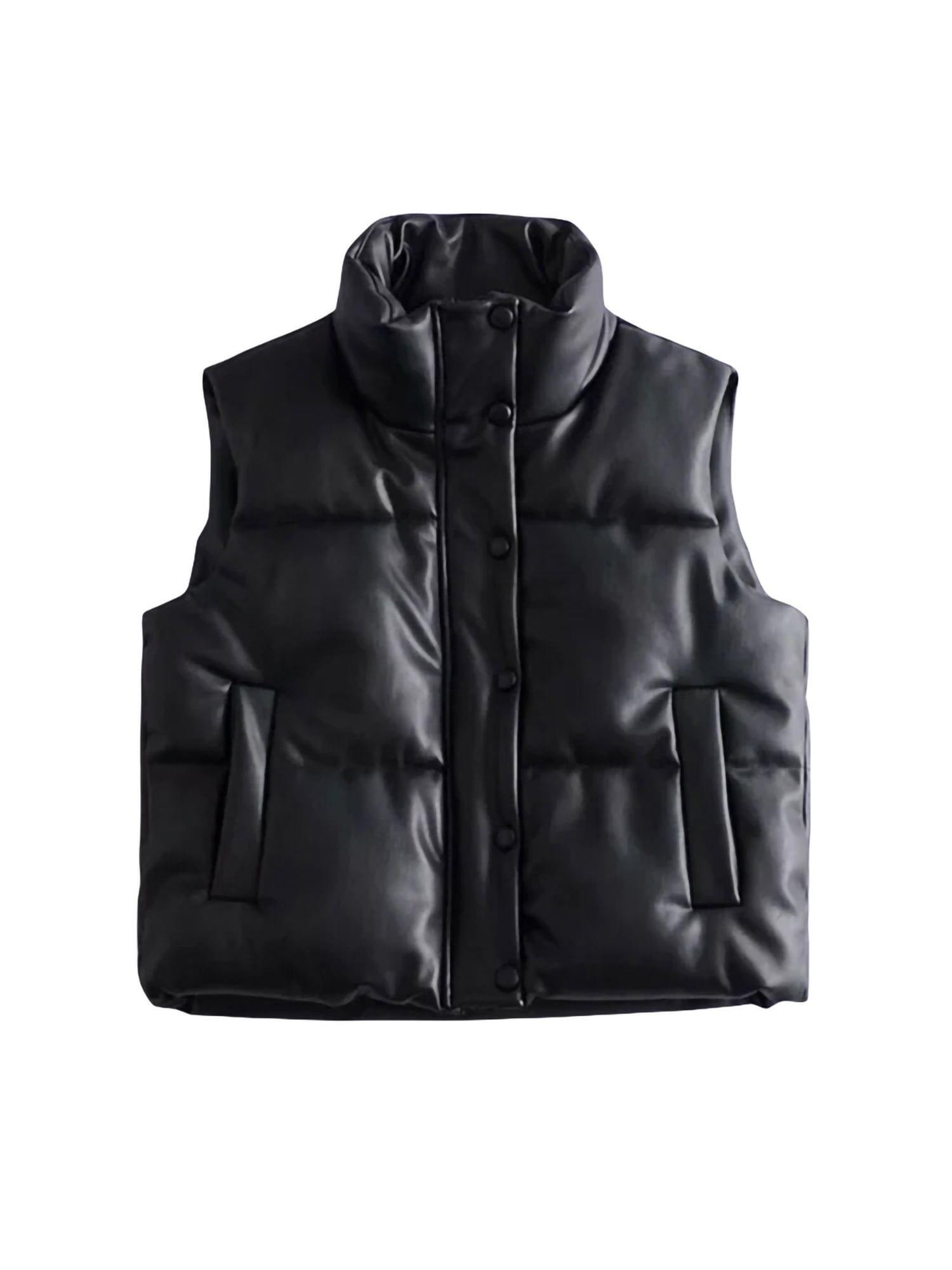 Girls Black Leather-Look Hooded Puffer Gilet