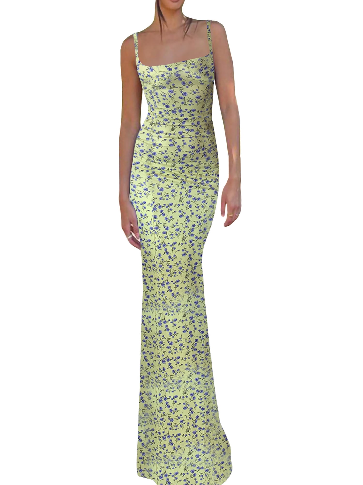 Y2k Dress For Women Floral Print Ruched Dress Sexy Spaghetti Strap