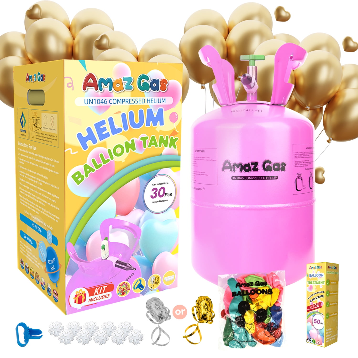 Ama Gas 7L Helium Gas Tank With 30 pcs 10 inch Latex Balloons & 50ml