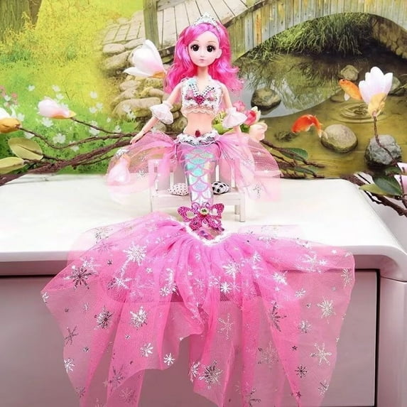 Babysbule 12 Inch Mermaid Princess Doll – Colorful Fashion Removable Outfit with Long Wavy Curly Hair – Poseable Mermaid Toy with 11 Joints – Gift for Girls Birthday, Holiday or Christmas