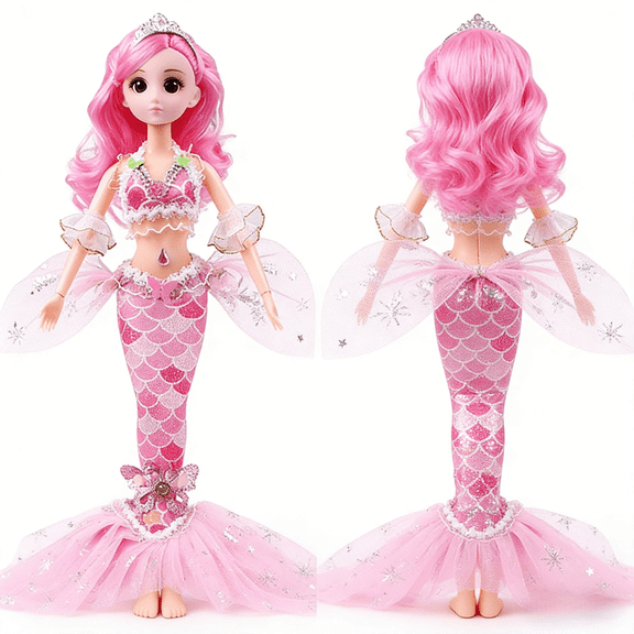 AmaMary Mermaid Doll for Girls 12 Inch - Poseable Ocean Princess with Removable Outfit, Sparkly Tail and Flowing Hair - Magical Gift for Kids Birthday Christmas