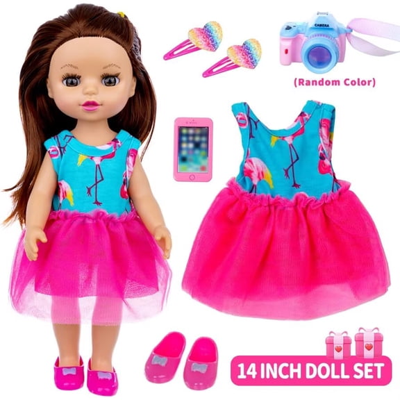 AmaMary 14 Inch Reborn Doll with Doll Dress Shoes Simulated Camera Phone Hair Card - Best Gift for Children Girls
