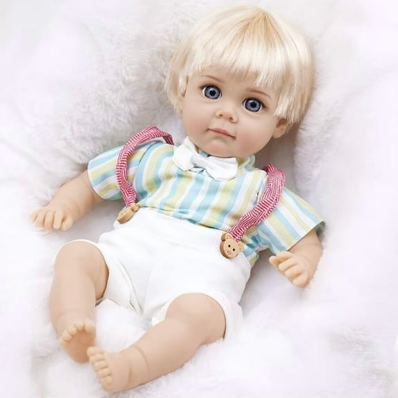 AmaMary 14 inch Sweet and Cute Reborn Doll Light Skin Tone Blonde Short Hair Blue Eyes with Bodysuit