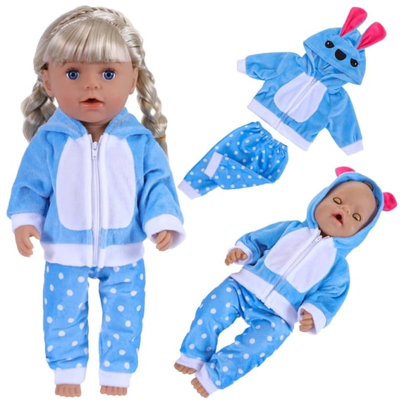 AmaMary Reborn Doll Clothes Set Light Blue Dog-Style Hoodie and Pants 3 Piece Soft Cotton Outfit 16-18 Inch