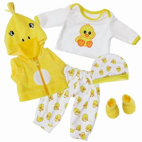 AmaMary Doll Outfit Set Yellow Duck for Reborn Dolls 5-Piece 18 Inch