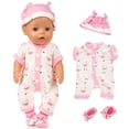 thumbnail image 1 of AmaMary Doll Clothing Set Pink Bird Cotton Bodysuit with Hat and Socks, Fits 16–18 inch Reborn Dolls, 1 of 5