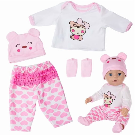 AmaMary 4-Piece Deer & Bear Reborn Doll Clothes Set for 16-18 Inch Baby Dolls - Includes Hat, Shirt, Pants & Socks
