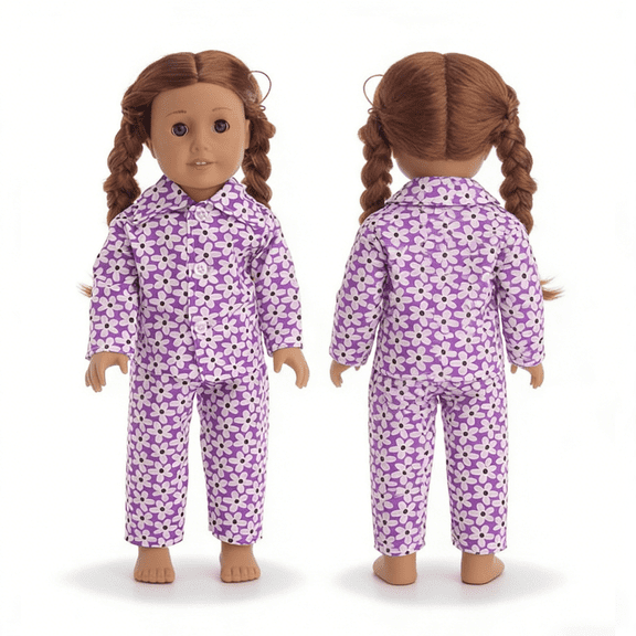 AmaMary 18 Inch Doll Pajamas Purple Daisy Print Sleepwear for American Girl Our Generation Cotton Outfit