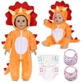 thumbnail image 1 of AmaMary 18 inch Reborn Doll Clothes Set, Orange Triceratops Plush Onesie Outfit with 2 Bibs & 2 Diapers, Fits 16-18 Inch Baby Dolls, Soft Doll Care Accessories Gift for Kids, 1 of 6