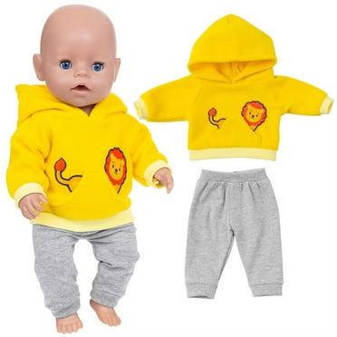 AmaMary 18 inch Reborn Doll Clothes – Yellow Lion Hoodie & Pants Set, Cozy Outfit for Kids’ Doll Play