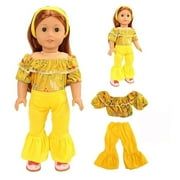 Babysbule 18 inches (about 45.7 cm) Doll Clothes Summer Clothes for American Girls or Boys (Yellow Flared Pants One Shoulder)