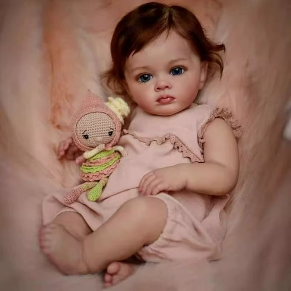 AmaMary 24-inch Cuddly Reborn Baby Doll – Fabric Body with Silicone Limbs, Hand-Rooted Brown Hair & Blue Eyes