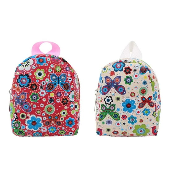 Babysbule 2Pcs 18" Doll Backpack Multicolour Printed Flower Doll Schoolbag Accessories