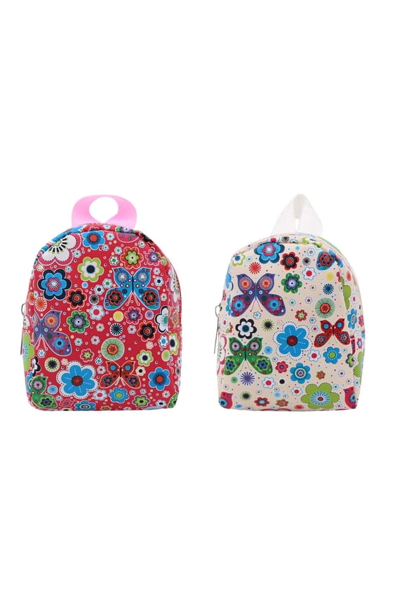 2Pcs 18" Doll Backpack Multicolour Printed Flower Doll Schoolbag Accessories