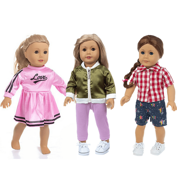 AmaMary 3-Piece Fashion Doll Outfit Set – Red Checkered Shirt, Pink Dress & Trendy 3-Piece Jacket Set for 18-inch Dolls