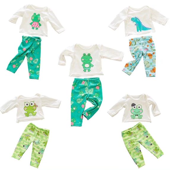 AmaMary 5 Sets 18 inch Reborn Doll Outfit Green Frog Long Sleeve Pajamas Kids Gift