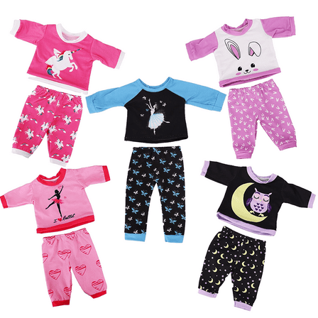 Babysbule 5 Sets Baby Doll Clothes 18 inch Reborn Doll Pajama Set with Long Sleeve and Pants