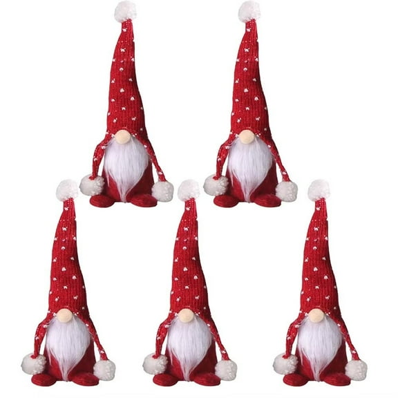AmaMary 5Pcs Christmas Elf Decoration Christmas Thanksgiving Gift Swedish Cute Gnome Plush Doll Knitted Hat Ball Doll Standing Pose Decoration