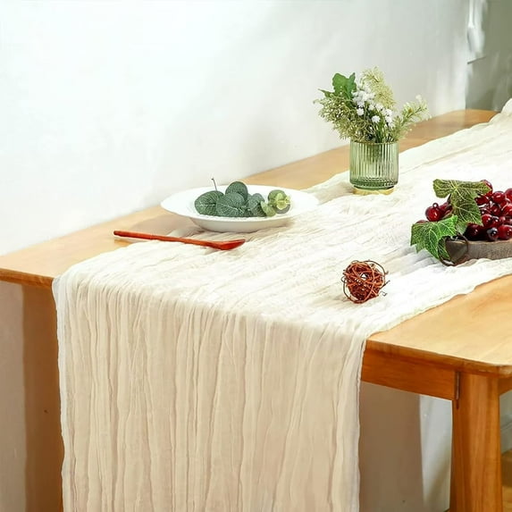 AmaMary 70" Autumn Table Runner Thanksgiving Christmas Cheesecloth Table Runner Bohemian Gauze for Birthday Party Holiday Decoration