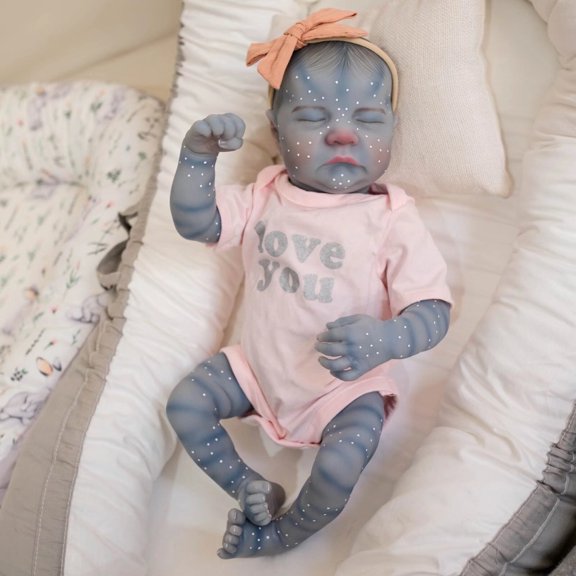 AmaMary Avatar Realistic Reborn Baby Doll Soft Vinyl Silicone Enamel Blue 3 Years + Kids Gift (19 Inch Closed Eye Pink)