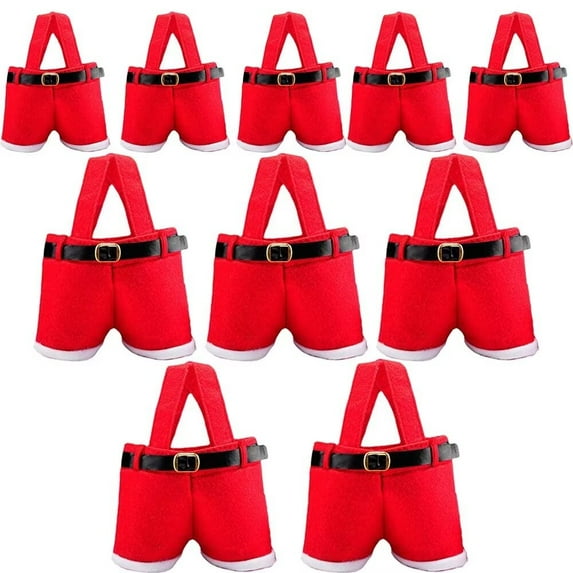 AmaMary Christmas Candy Bags Wine Bottle Bags Santa Pants Gift and Treat Bags with Handles Portable Candy Gift Basket Wedding Gift Wrap, 10 Pcs (9.5" L x 6.7" H)