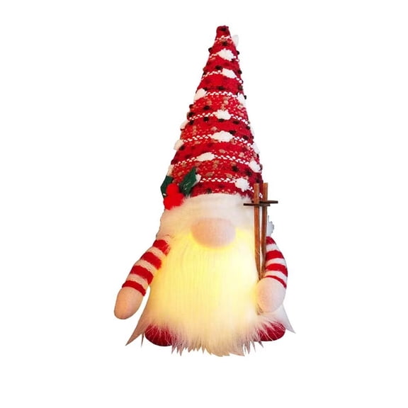 AmaMary Christmas Gnome Plush with LED Lighted Beard, Red and Green Hat Santa Gnome Handmade Swedish Santa Plush Elf Doll Decoration