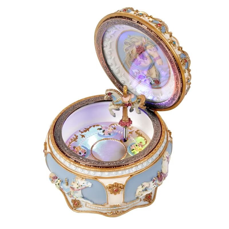 AmaMary Classical Carousel Horse Music Box LED lights Twinkling Resin