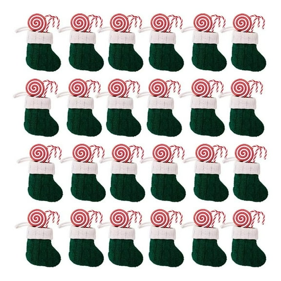 AmaMary Mini Christmas Stockings 24 Pcs 4.3 x 3.9" Knitted Rustic Christmas Stockings Tiny Xmas Stockings Christmas Tree Ornaments for Party Holiday Family Home Décor