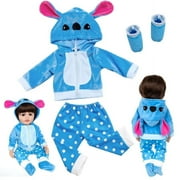 Babysbule Reborn Doll Clothes 20-23 Inch Blue Stitch Outfit – Plush Hooded Cartoon Set for 22 Inch Dolls – Soft Eco-Friendly Fabric Accessories for Kids Age 3+, Birthday & Holiday Gift Collectibles