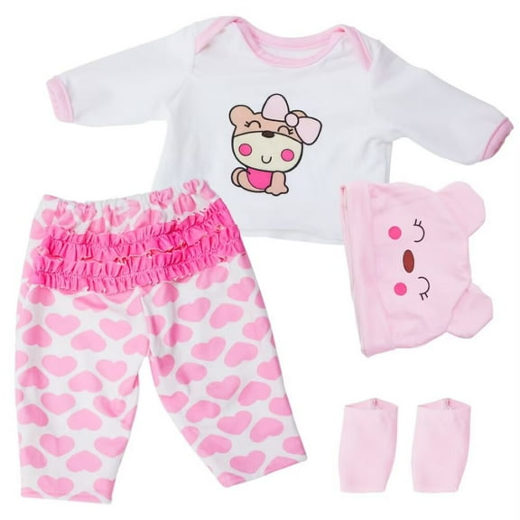 AmaMary Reborn Baby Doll Clothes – 4-Piece Pink Bear Outfit Set for 16-18 inch Dolls (Doll Sold Separately)