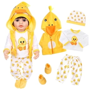 AmaMary Baby Doll Clothes Set with Yellow Duck Outfit, Jacket, Pants, Socks & Shirt - Gift for Girls & Boys