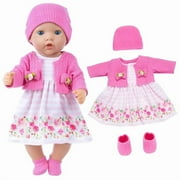 Babysbule Rose Cardigan Pink Stripe Floral Dress for 16-18 inch Dolls, Stylish and Safe Outfit