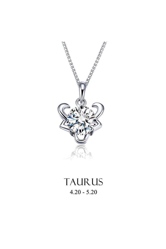 N-I2CZTAU-RDM&CLR Rhodium Cubic Zirconia Taurus Pendant Necklace