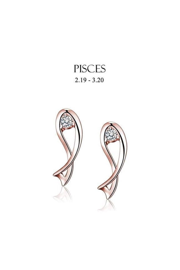 Rose Gold Cubic Zirconia Pisces Stud Earrings