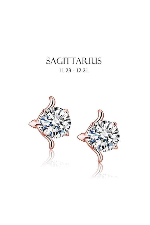 Rose Gold Cubic Zirconia Sagittarius Stud Earrings