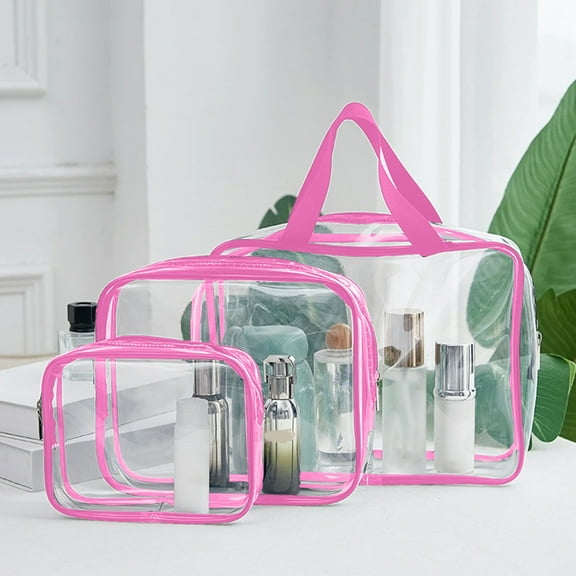 Amacok 3Pcs Clear Pvc Travel Toiletry Bag Kit for Women Men, Waterproof Organizer Storage Bags with Zipper Handle Straps, Cosmetic Pouch Airport Airline Compliant Bag Handbag
